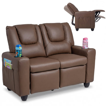 2-Seater Kids Recliner Sofa with Cup Holders, Brown Kids Chairs & Seating Brown at Gallery Canada