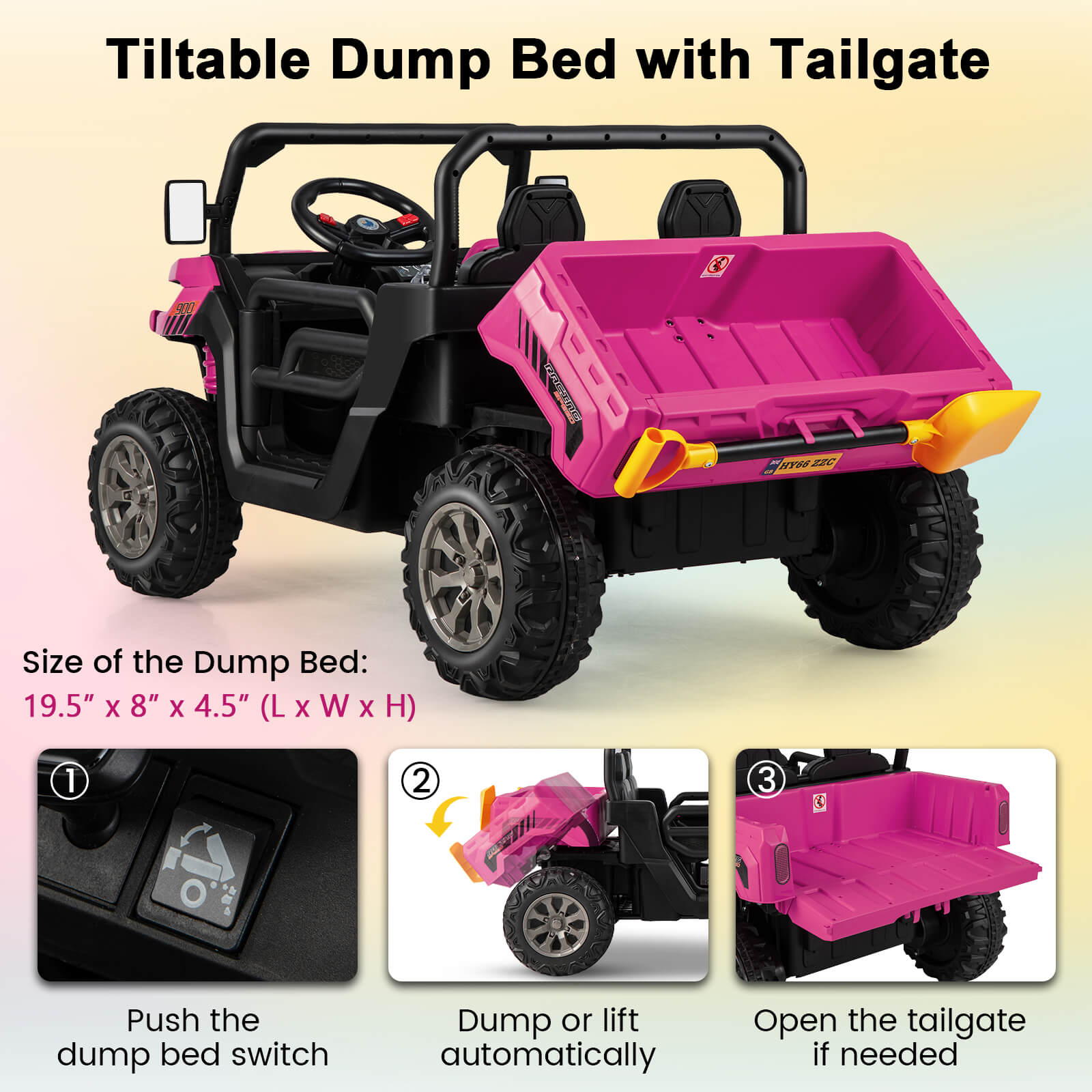 Kids Ride On Dump Truck, 2-Seater, With Dump Bed And Shovel, Pink Powered Ride On Toys at Gallery Canada
