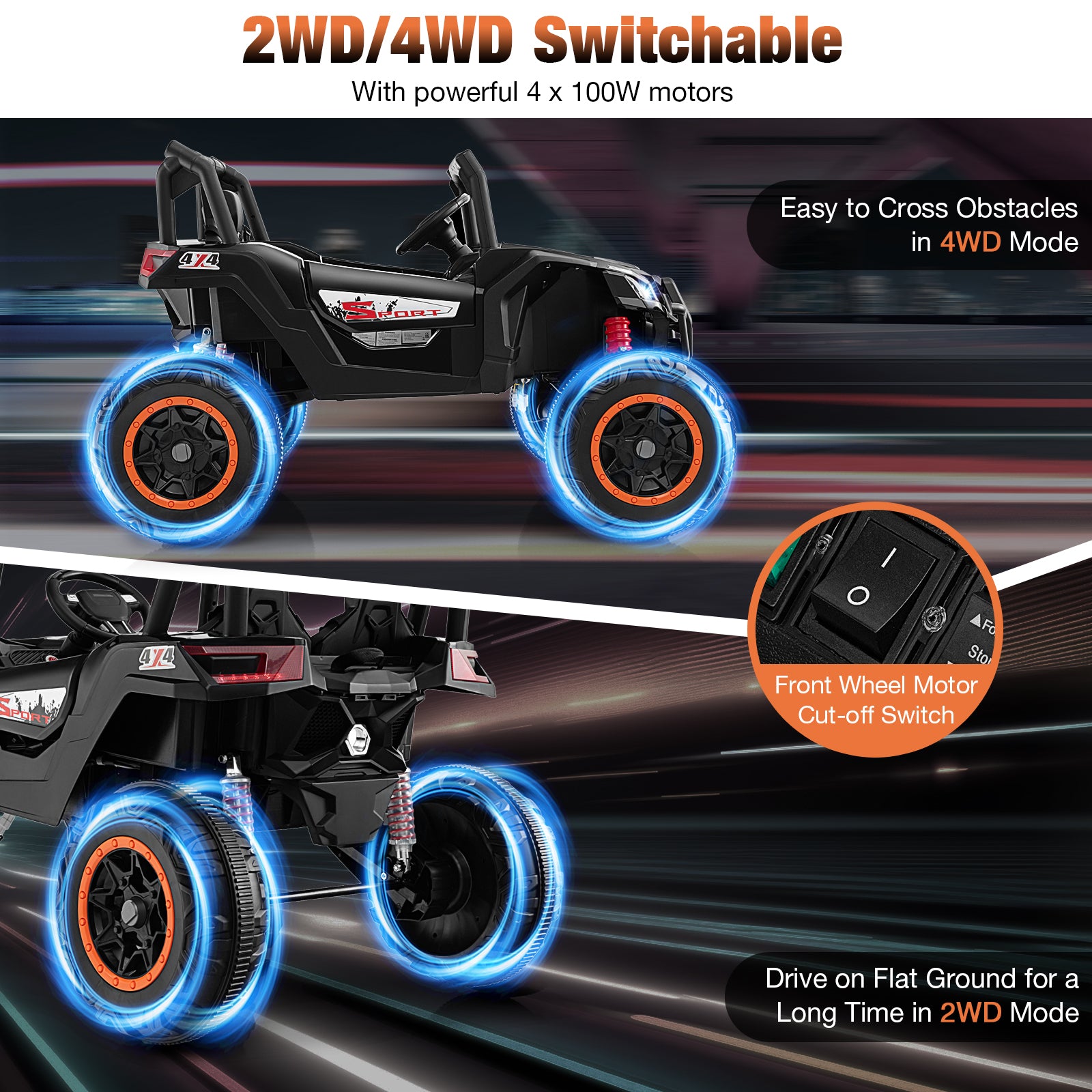2-Seater Kids Ride On UTV, 2.4G Remote Control, Black Powered Ride On Toys at Gallery Canada
