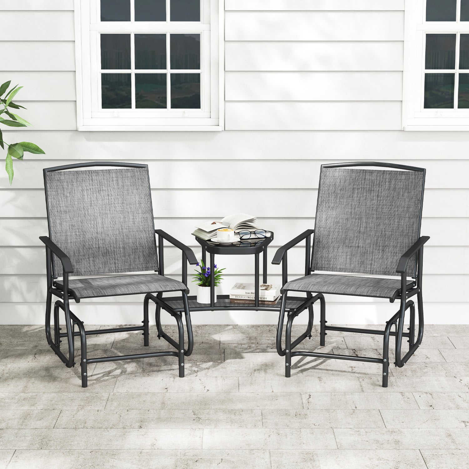 2-Seater Outdoor Glider Bench With 2-Tier Center Table, Gray Patio Rocking Chairs & Gliders at Gallery Canada