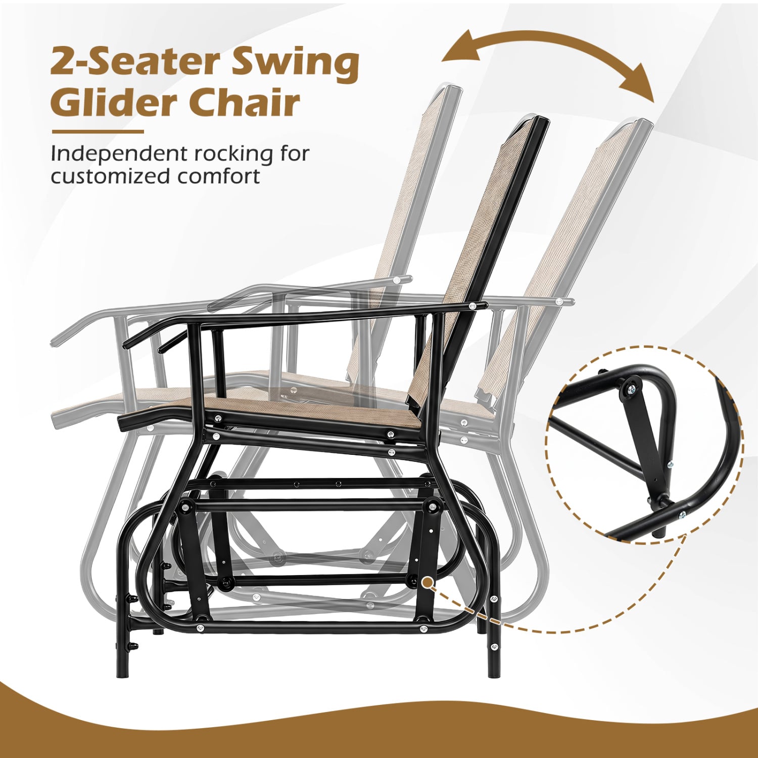 2-Seater Outdoor Glider Bench With 2-Tier Center Table, Beige Patio Rocking Chairs & Gliders at Gallery Canada