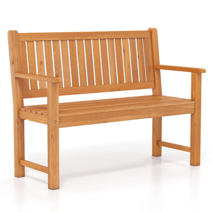 2-Seater Outdoor Wooden Bench with Backrest, Natural Outdoor Benches Natural at Gallery Canada