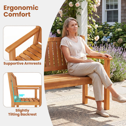2-Seater Outdoor Wooden Bench with Backrest, Natural Outdoor Benches at Gallery Canada