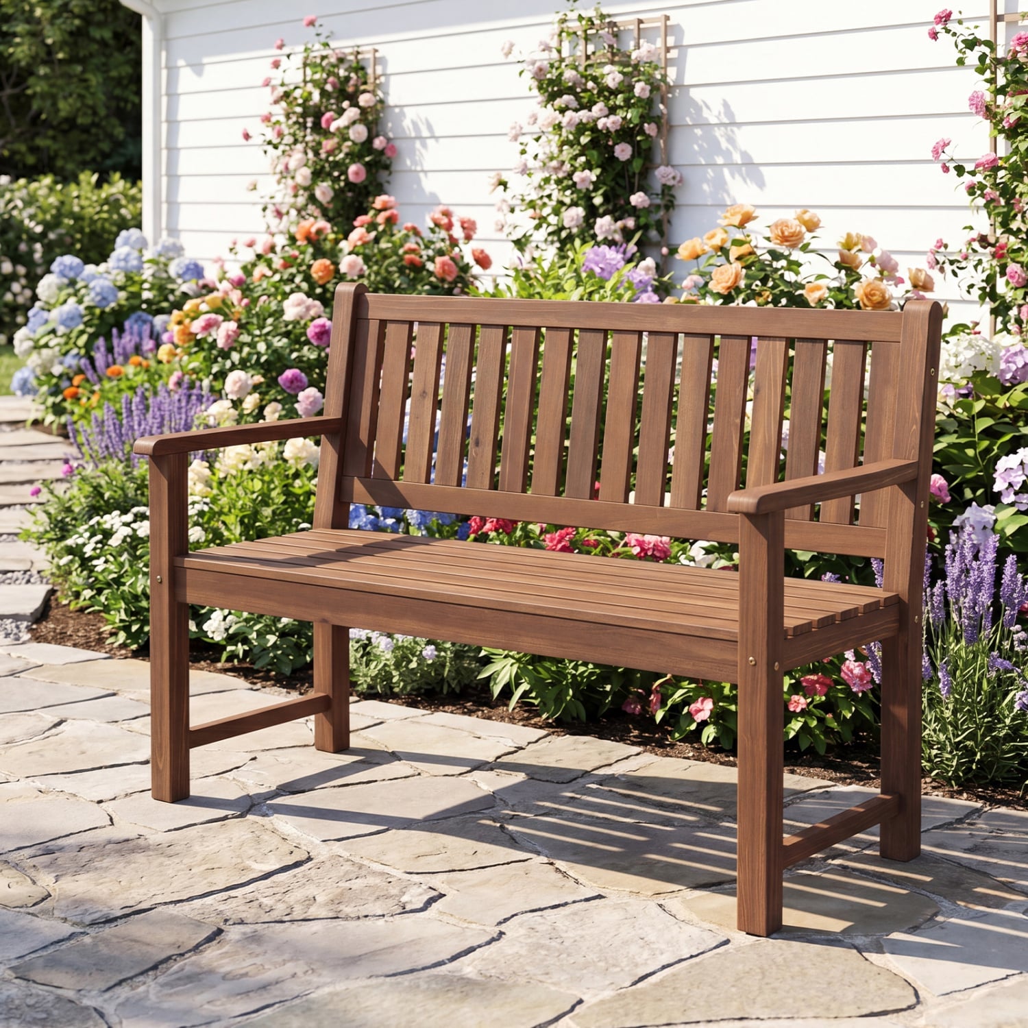 Outdoor Wooden Bench 2-Seater, Brown Outdoor Benches at Gallery Canada