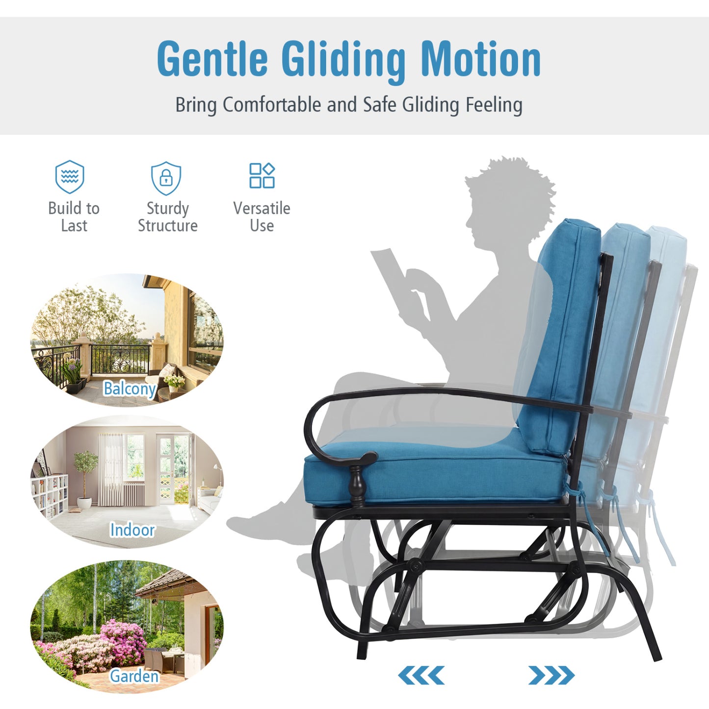 2 Seat Outdoor Swing Glider Chair, Blue Patio Rocking Chairs & Gliders at Gallery Canada