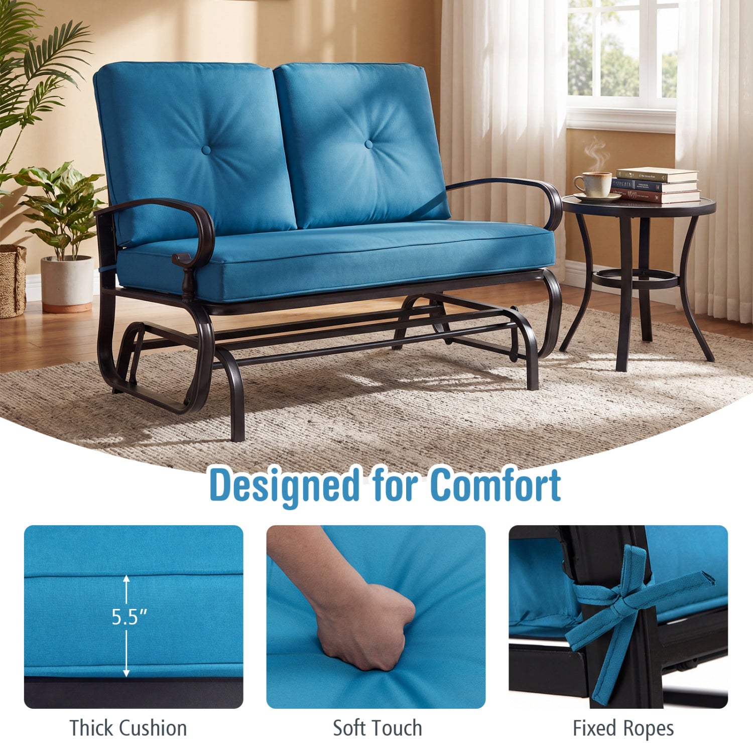 2 Seat Outdoor Swing Glider Chair, Blue Patio Rocking Chairs & Gliders at Gallery Canada