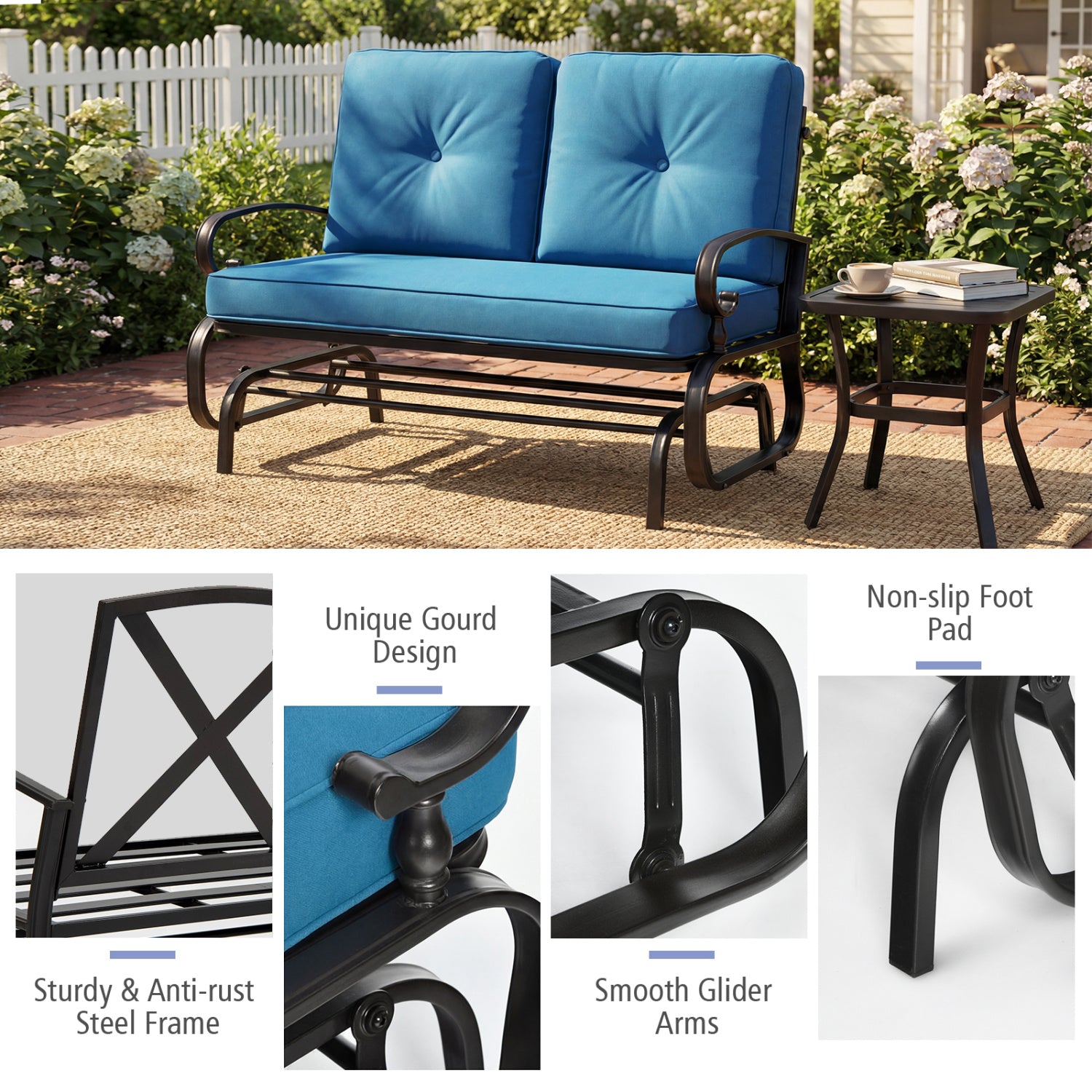 2 Seat Outdoor Swing Glider Chair, Blue Patio Rocking Chairs & Gliders at Gallery Canada