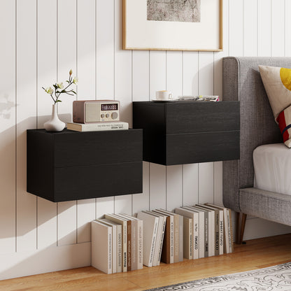 2 Storage Drawers Wall Mounted Floating Nightstand for Bedroom, Black Nightstands at Gallery Canada