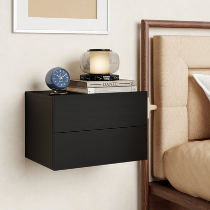 2 Storage Drawers Wall Mounted Floating Nightstand for Bedroom, Black Nightstands at Gallery Canada