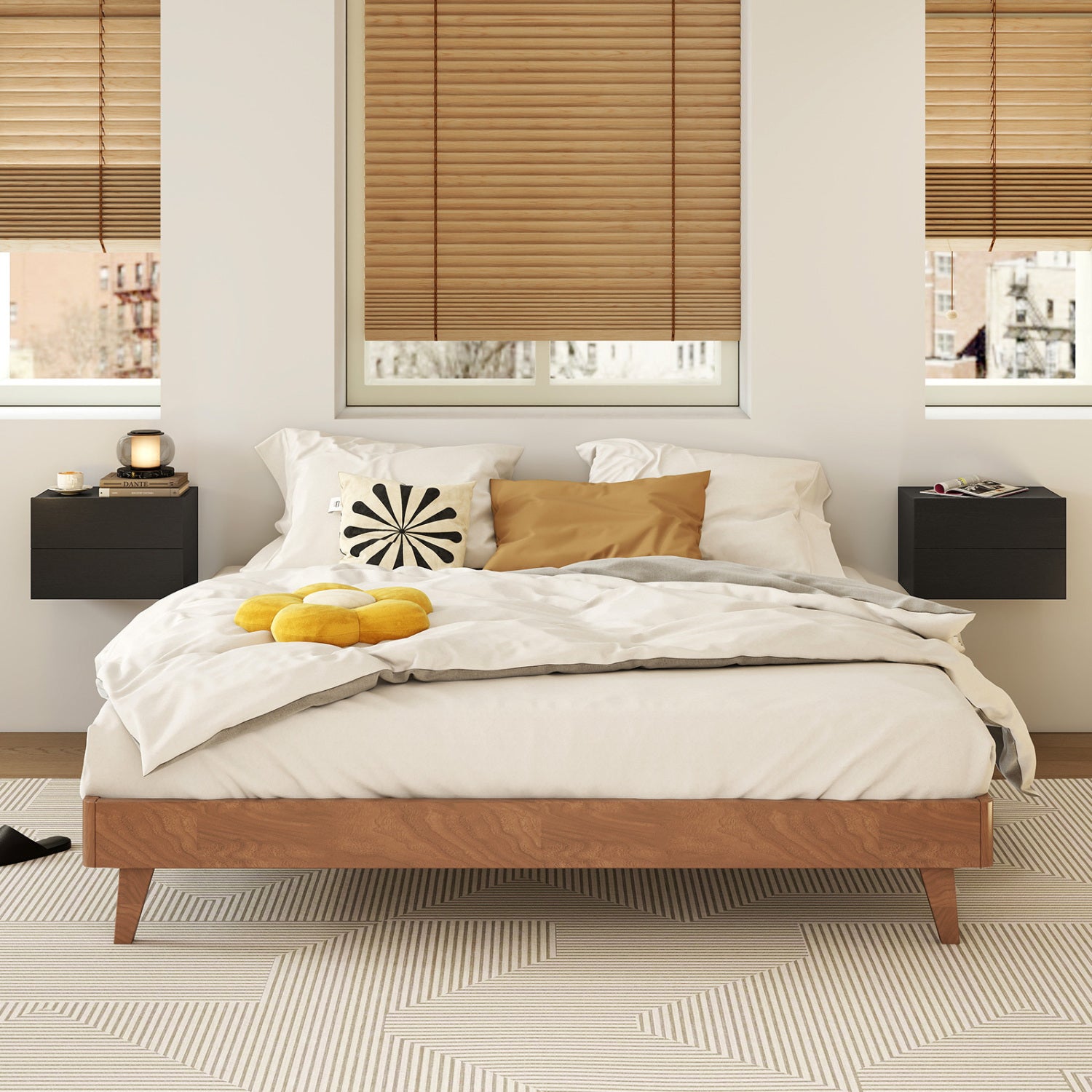 2 Storage Drawers Wall Mounted Floating Nightstand for Bedroom, Black Nightstands at Gallery Canada