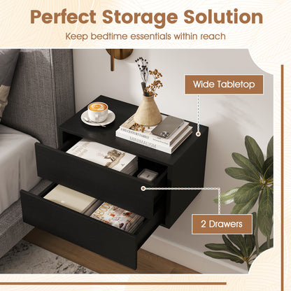 2 Storage Drawers Wall Mounted Floating Nightstand for Bedroom, Black Nightstands at Gallery Canada