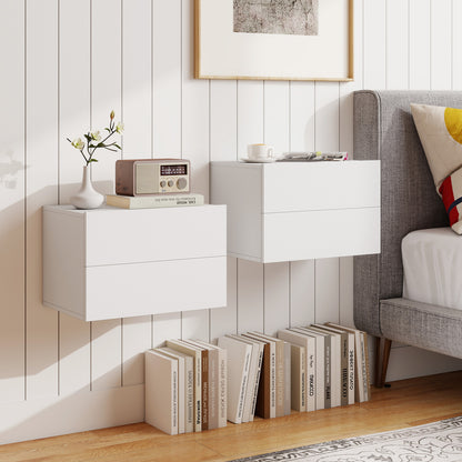 2-Drawer Wall Mounted Floating Nightstand, White Nightstands at Gallery Canada
