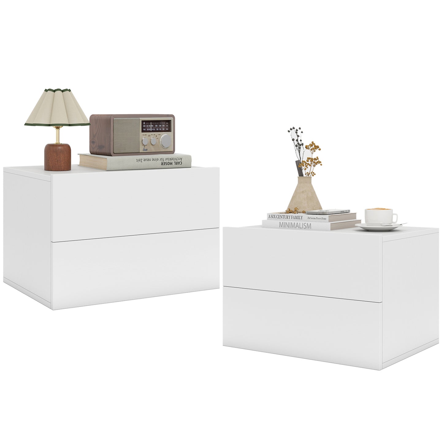 2-Drawer Wall Mounted Floating Nightstand, White Nightstands at Gallery Canada