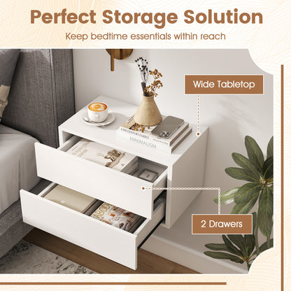 2-Drawer Wall Mounted Floating Nightstand, White Nightstands at Gallery Canada