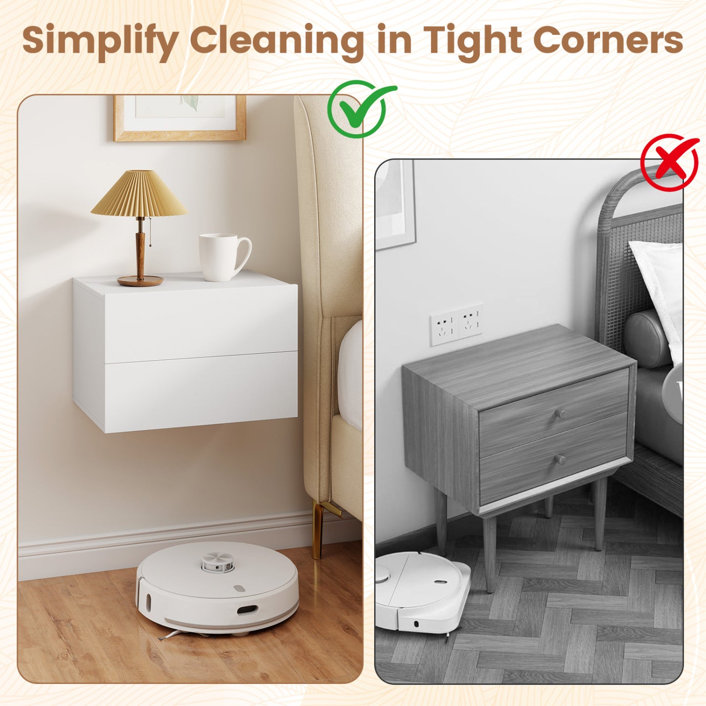 2-Drawer Wall Mounted Floating Nightstand, White Nightstands at Gallery Canada