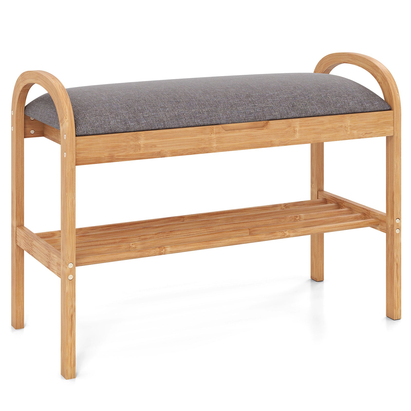 2-Tier Bamboo Shoe Bench with Storage and Padded Cushion, Gray Shoe Racks & Storage Benches Gray at Gallery Canada