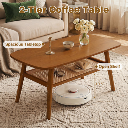 2-Tier Boho Rattan Coffee Table, Walnut Coffee Tables at Gallery Canada