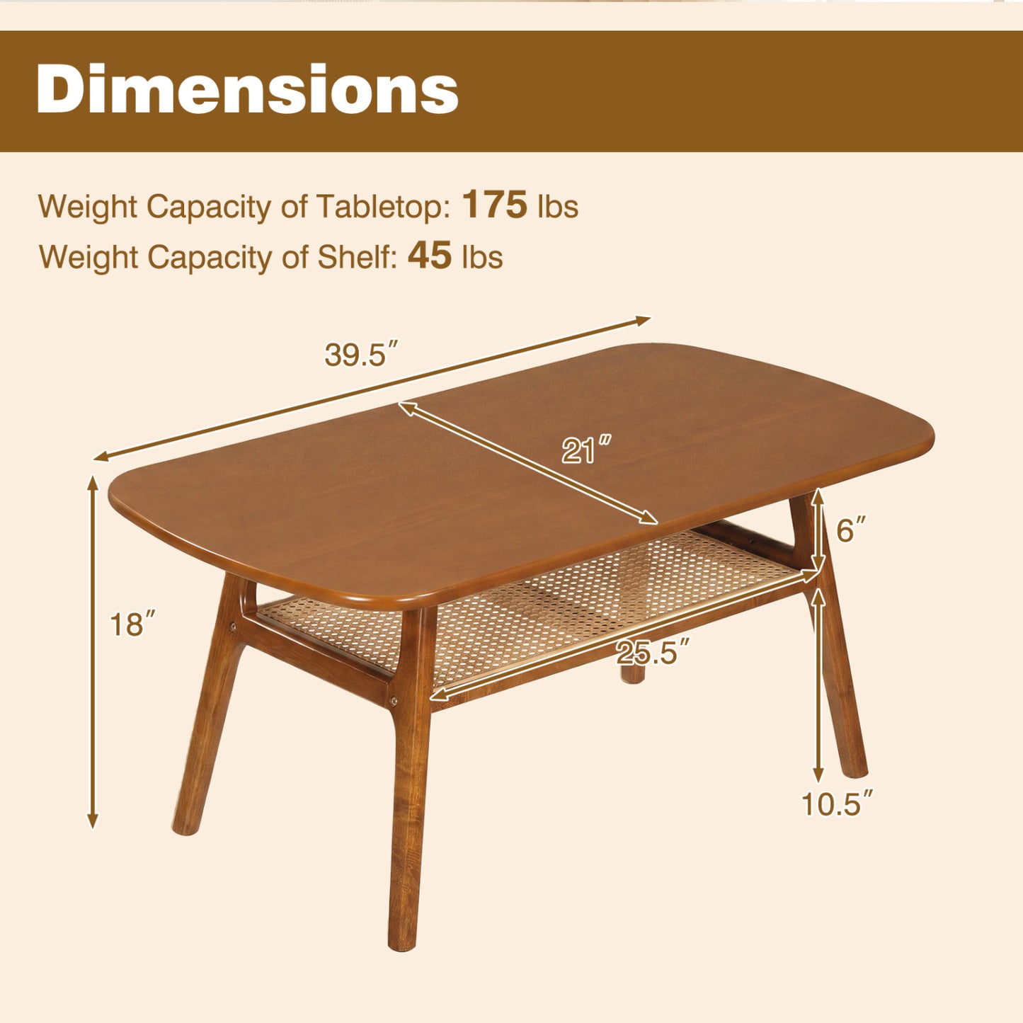 2-Tier Boho Rattan Coffee Table, Walnut Coffee Tables at Gallery Canada