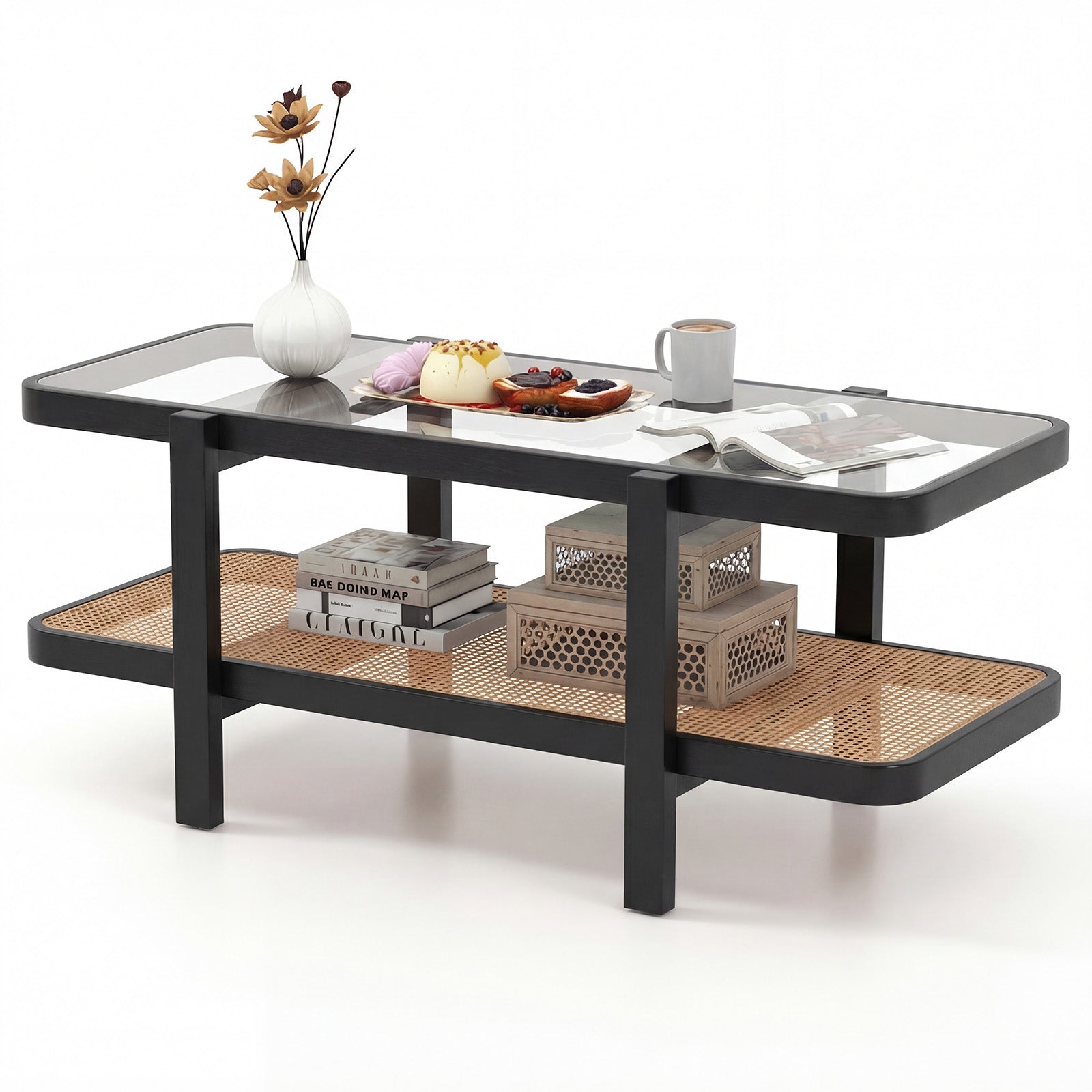 2-Tier Coffee Table, Storage, Tempered Glass Tabletop, Black Coffee Tables at Gallery Canada