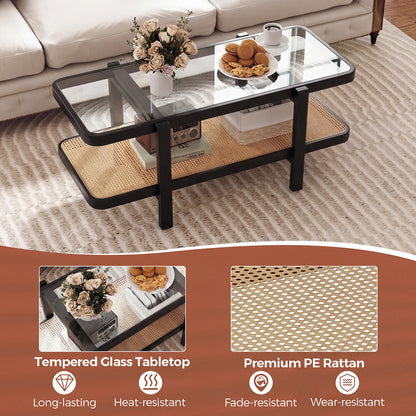 2-Tier Coffee Table, Storage, Tempered Glass Tabletop, Black Coffee Tables at Gallery Canada