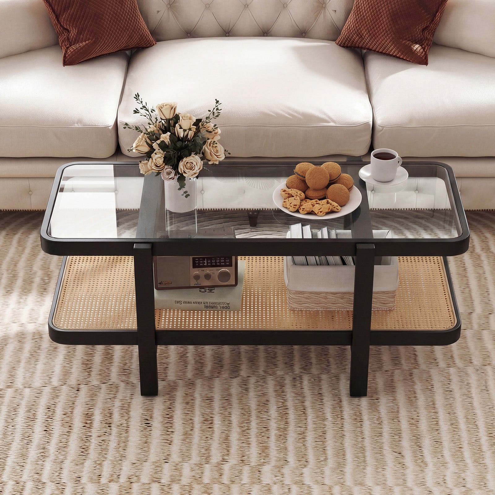 2-Tier Coffee Table, Storage, Tempered Glass Tabletop, Black Coffee Tables at Gallery Canada