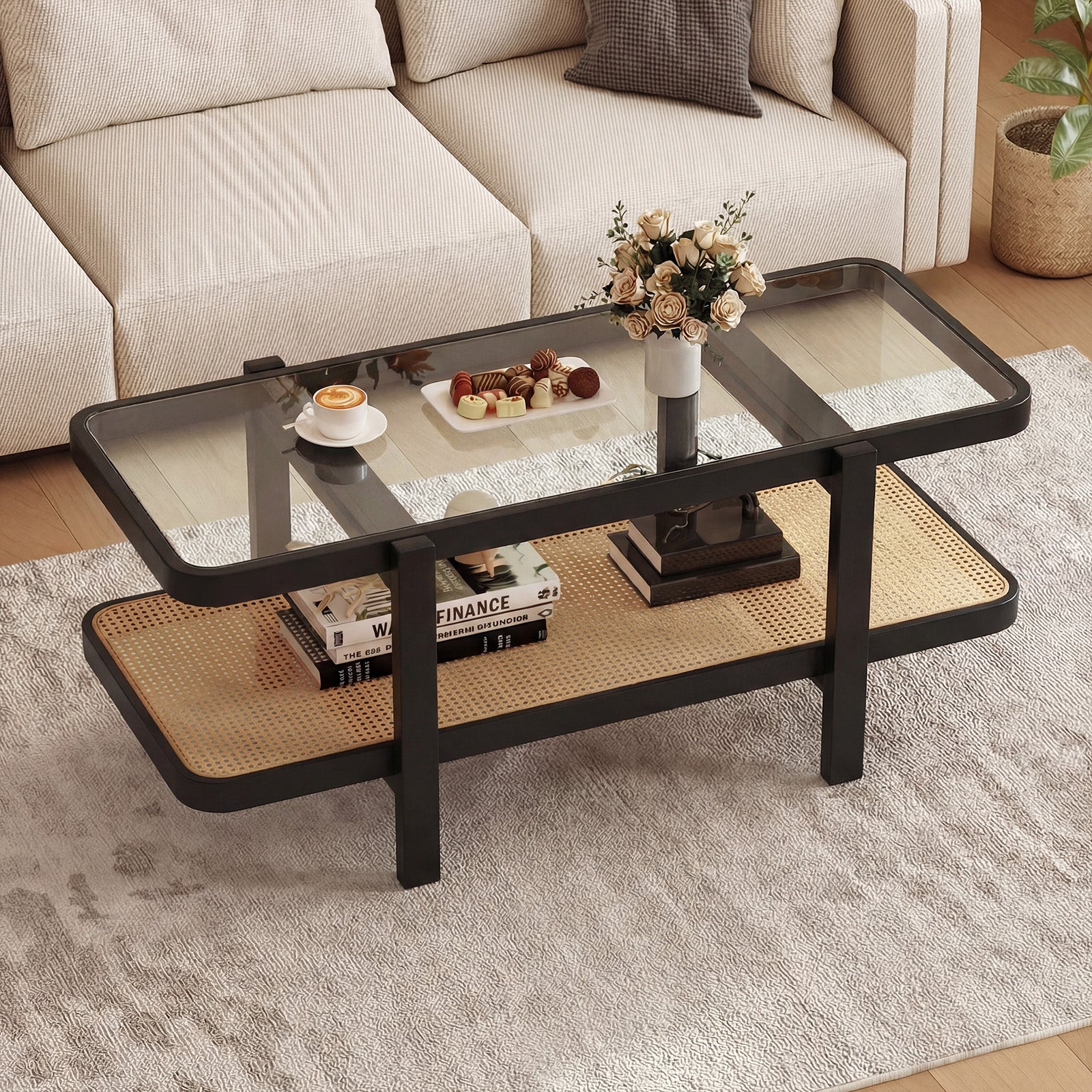 2-Tier Coffee Table, Storage, Tempered Glass Tabletop, Black Coffee Tables at Gallery Canada