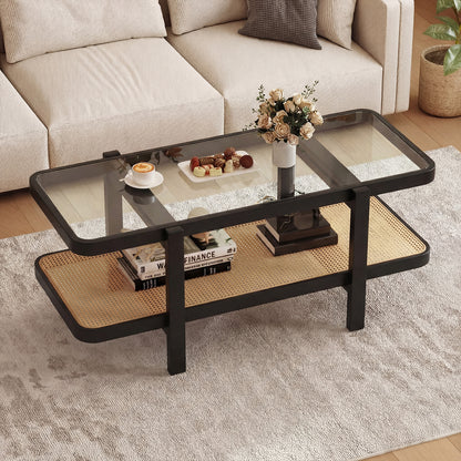 2-Tier Coffee Table, Storage, Tempered Glass Tabletop, Black Coffee Tables at Gallery Canada