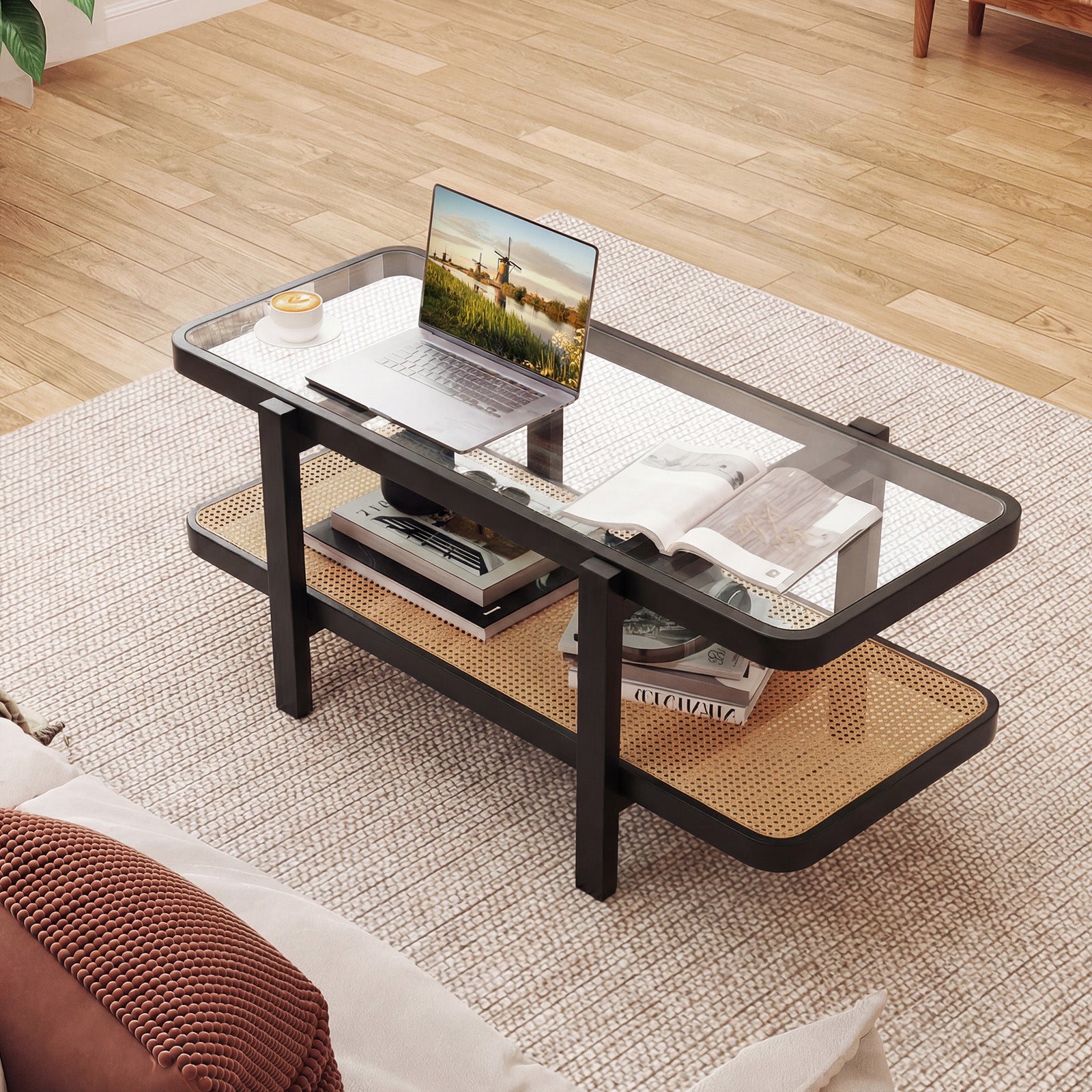 2-Tier Coffee Table, Storage, Tempered Glass Tabletop, Black Coffee Tables at Gallery Canada