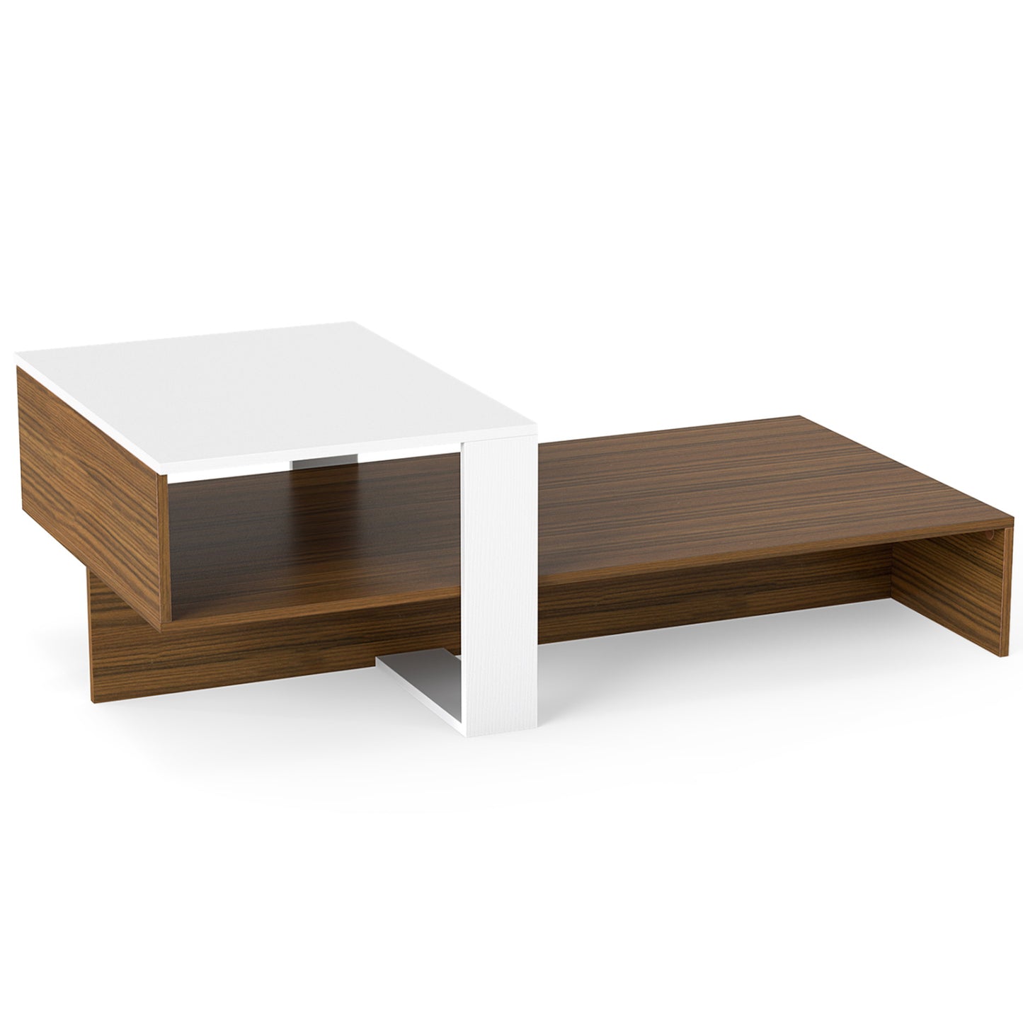 2-Tier Irregular Coffee Table With Open Shelf, Brown & White Coffee Tables at Gallery Canada