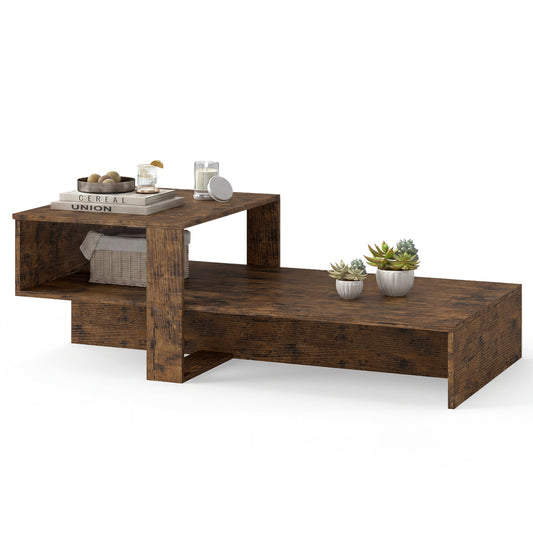 2-Tier Coffee Table, Irregular Center Table, Open Shelf, Brown Coffee Tables Brown at Gallery Canada
