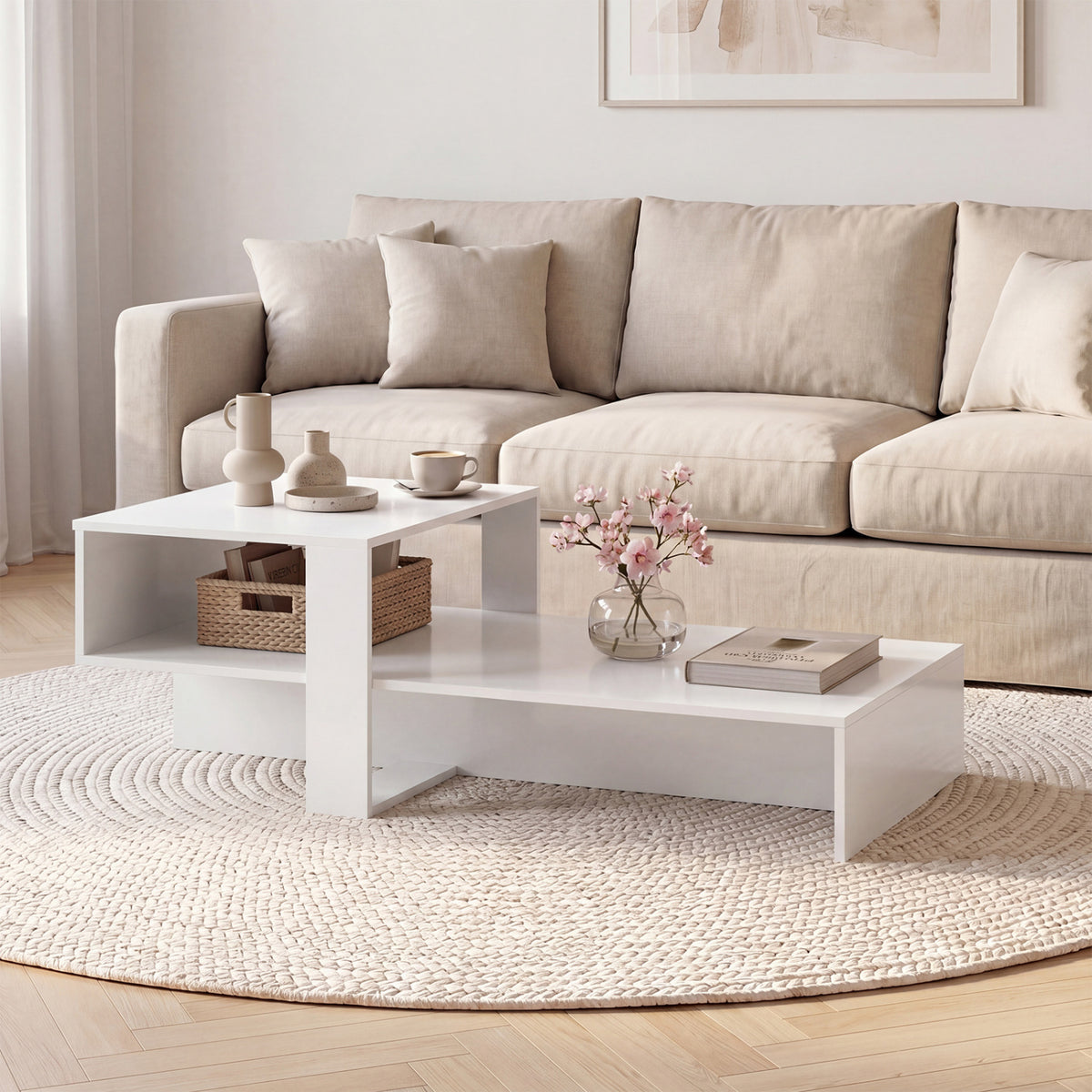 2-Tier Modern Coffee Table With Open Shelf, White Coffee Tables at Gallery Canada