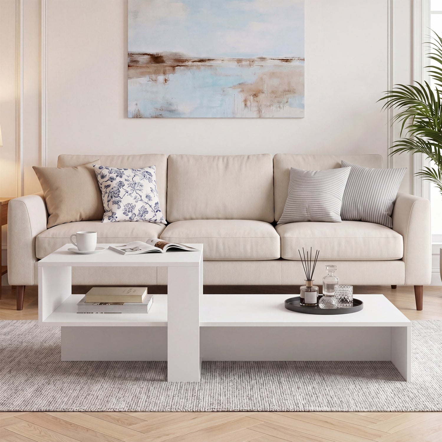 2-Tier Modern Coffee Table With Open Shelf, White Coffee Tables at Gallery Canada