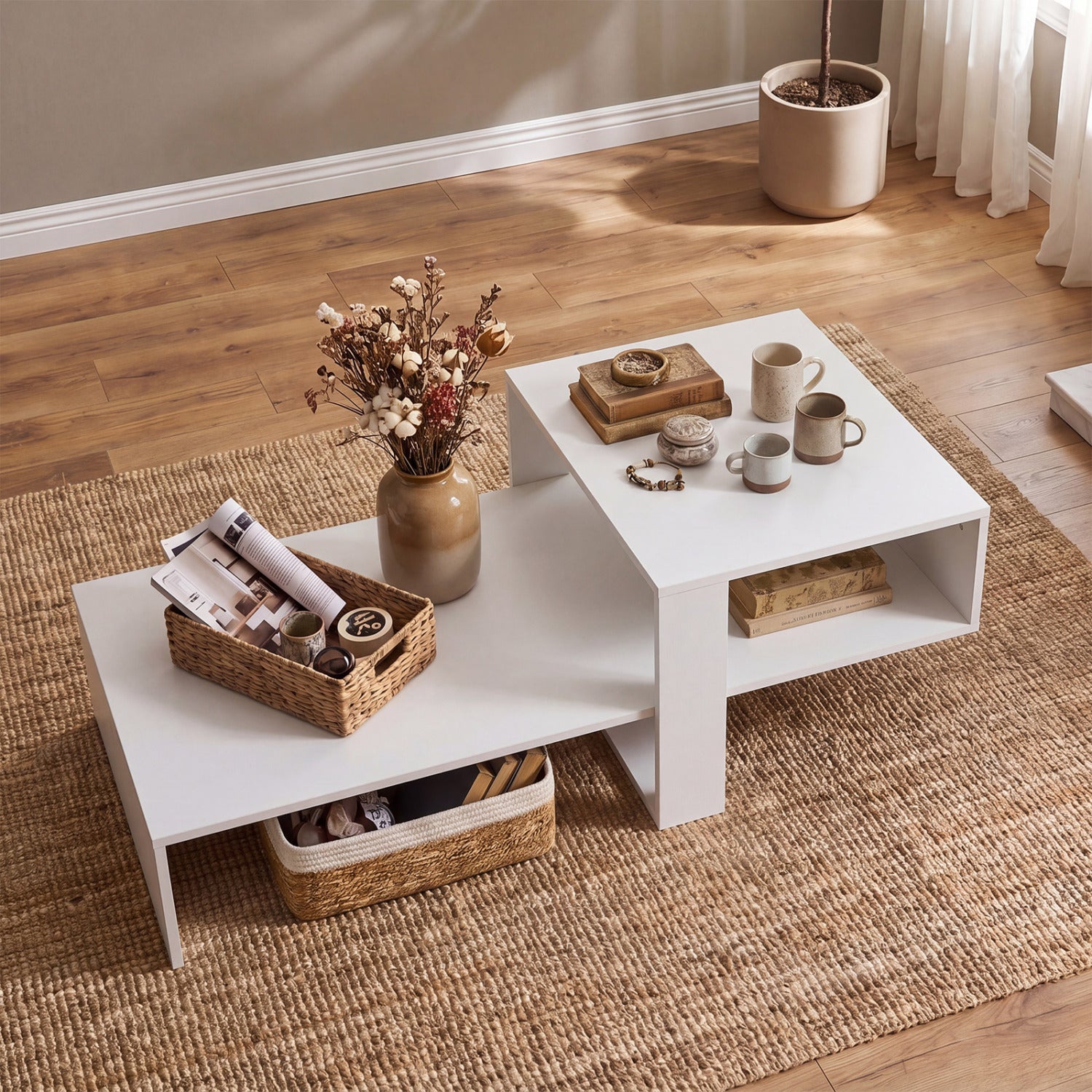 2-Tier Modern Coffee Table With Open Shelf, White Coffee Tables at Gallery Canada