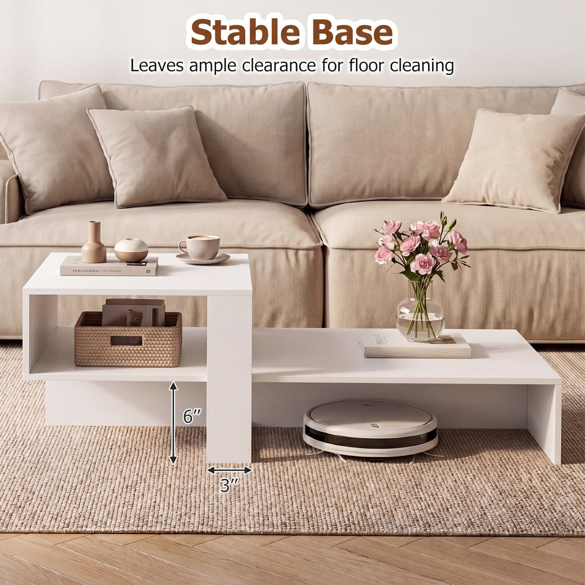 2-Tier Modern Coffee Table With Open Shelf, White Coffee Tables at Gallery Canada