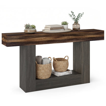2-Tier Farmhouse Console Table, 63" Long, Storage Shelf, Rustic Brown Console Tables at Gallery Canada