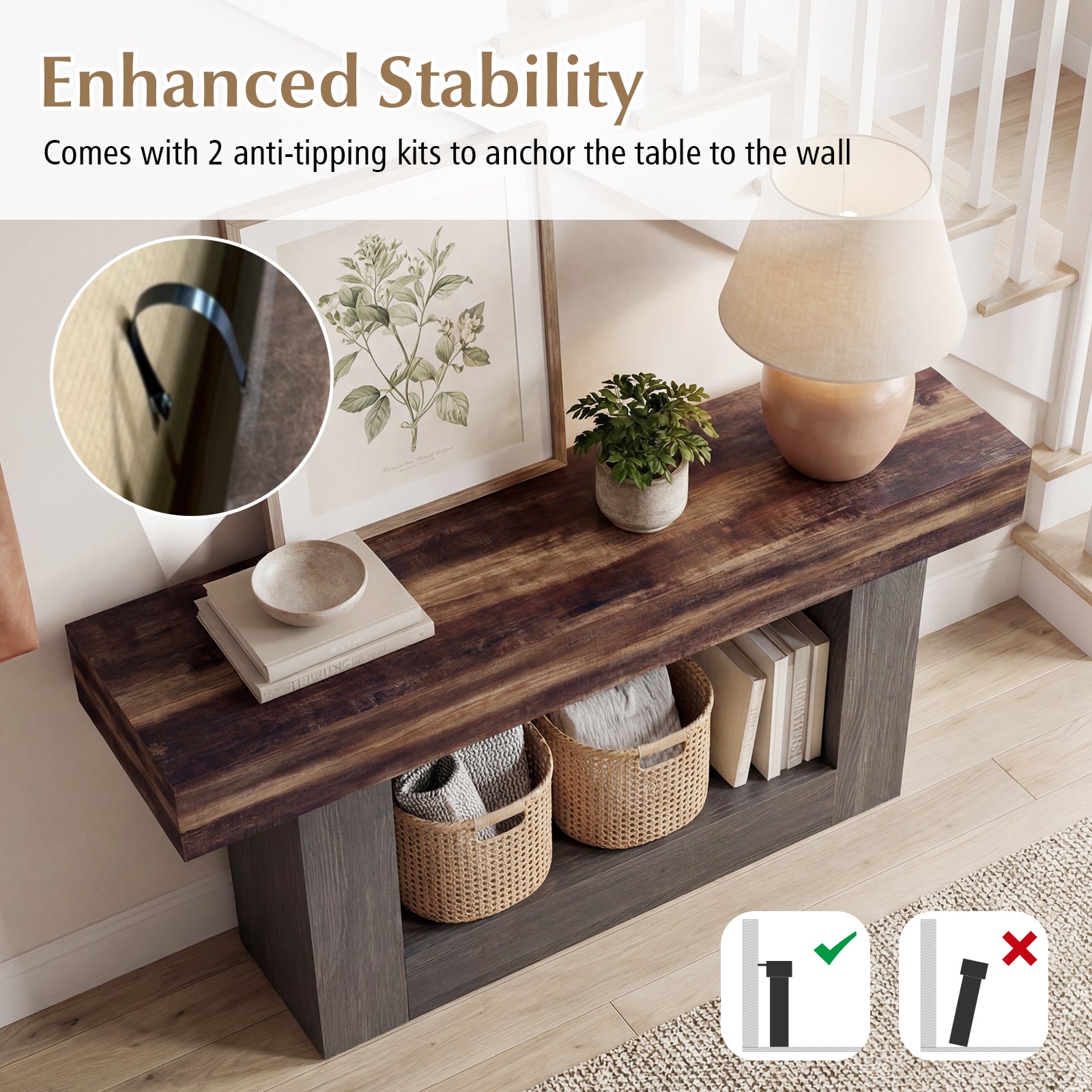2-Tier Farmhouse Console Table, 63