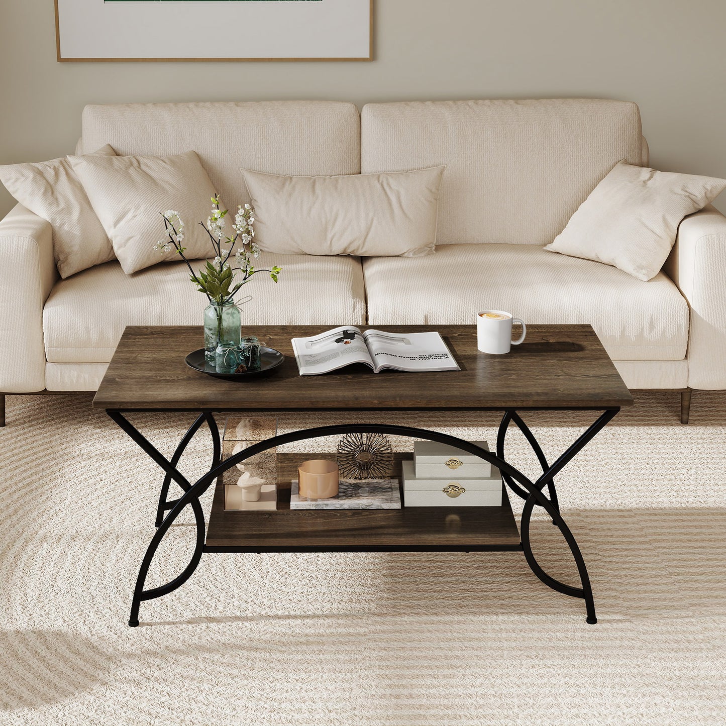 2-Tier Faux Marble Coffee Table with Marble Top and Metal Frame, Oak Coffee Tables at Gallery Canada