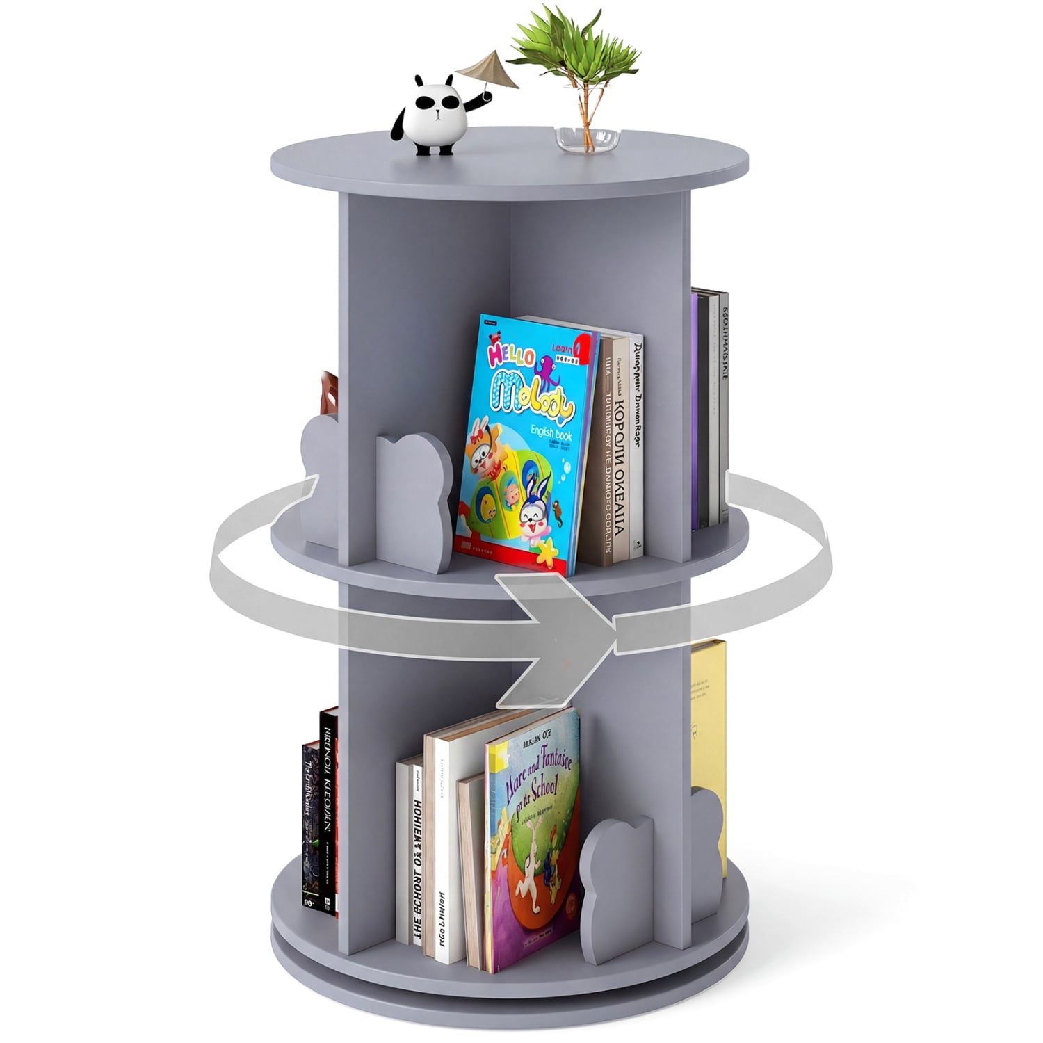 2 Tier Kids Rotating Bookshelf Rack Bear Baffles, Gray Kids Storage at Gallery Canada