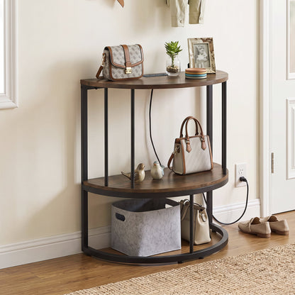 2-Tier Half Moon Console Table with Power Outlets, Brown Console Tables at Gallery Canada