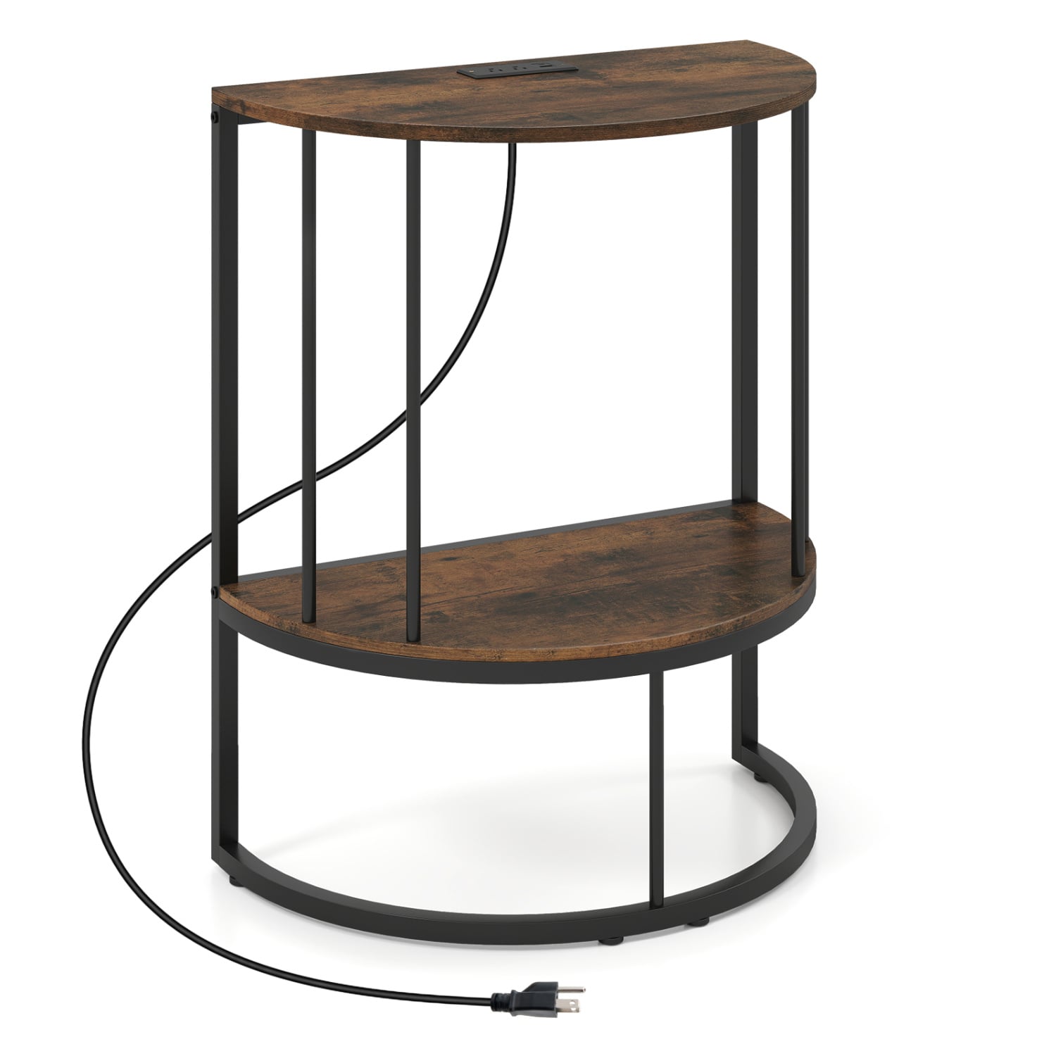 2-Tier Half Moon Console Table with Power Outlets, Brown Console Tables at Gallery Canada
