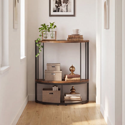 2-Tier Half Moon Console Table with Power Outlets, Brown Console Tables at Gallery Canada