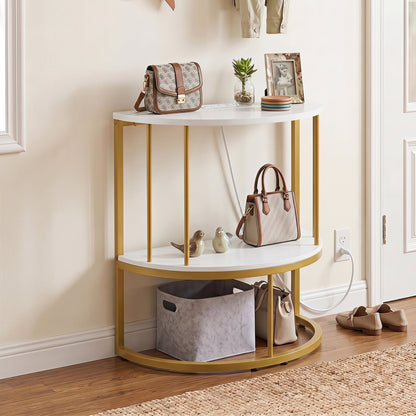 2-Tier Half Moon Console Table with Power Outlets, White Console Tables at Gallery Canada
