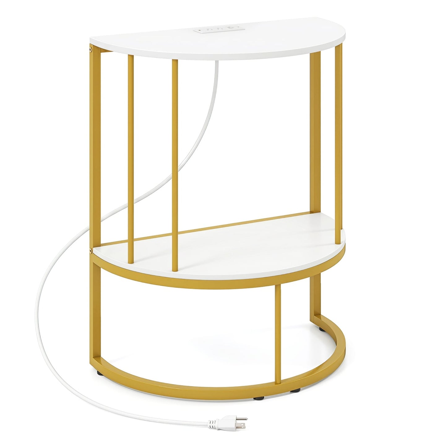 2-Tier Half Moon Console Table with Power Outlets, White Console Tables at Gallery Canada
