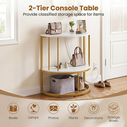 2-Tier Half Moon Console Table with Power Outlets, White Console Tables at Gallery Canada