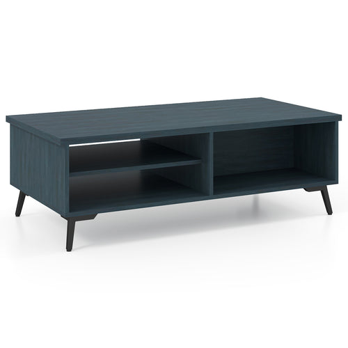 Mid Century Modern Coffee Table, 2-Tier Storage Shelves, Blue