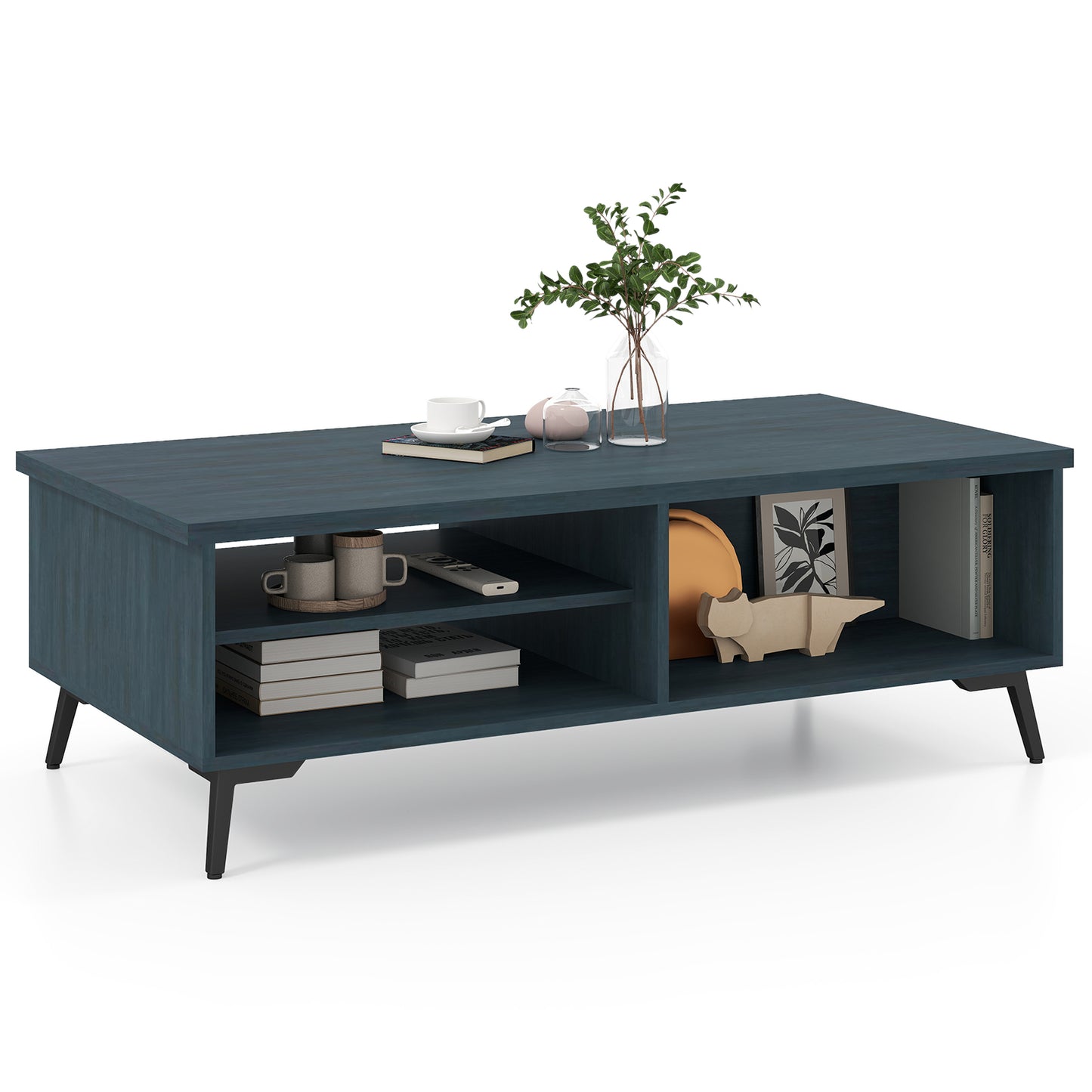 Mid Century Modern Coffee Table, 2-Tier Storage Shelves, Blue Coffee Tables at Gallery Canada