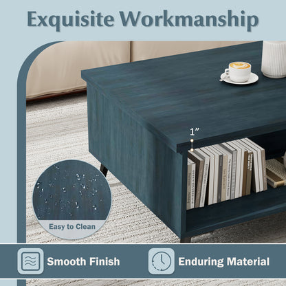 Mid Century Modern Coffee Table, 2-Tier Storage Shelves, Blue Coffee Tables at Gallery Canada