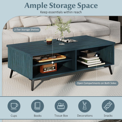 Mid Century Modern Coffee Table, 2-Tier Storage Shelves, Blue Coffee Tables at Gallery Canada