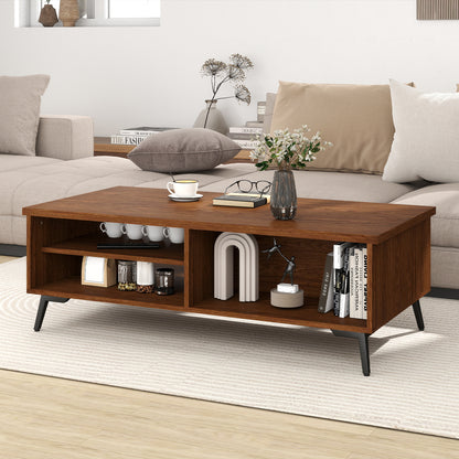 2-Tier Mid Century Modern Coffee Table, Walnut, Storage Shelves Coffee Tables at Gallery Canada