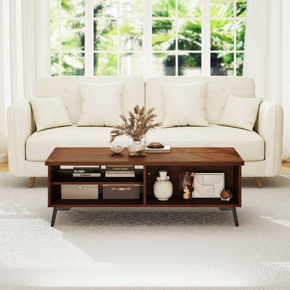 2-Tier Mid Century Modern Coffee Table, Walnut, Storage Shelves Coffee Tables at Gallery Canada